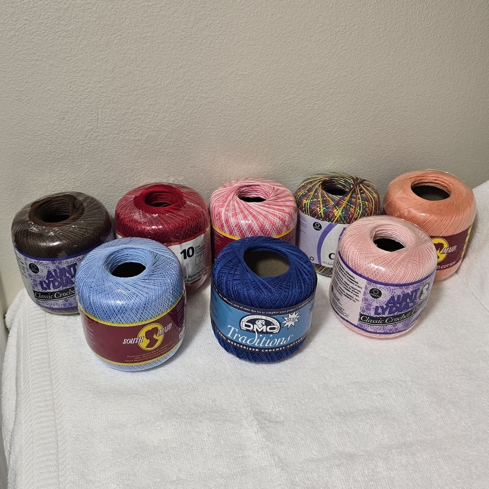 Aunt‎ Lydia's Crochet Thread Size 10 Multi Colors 100% cotton Mixed Lot of (8)